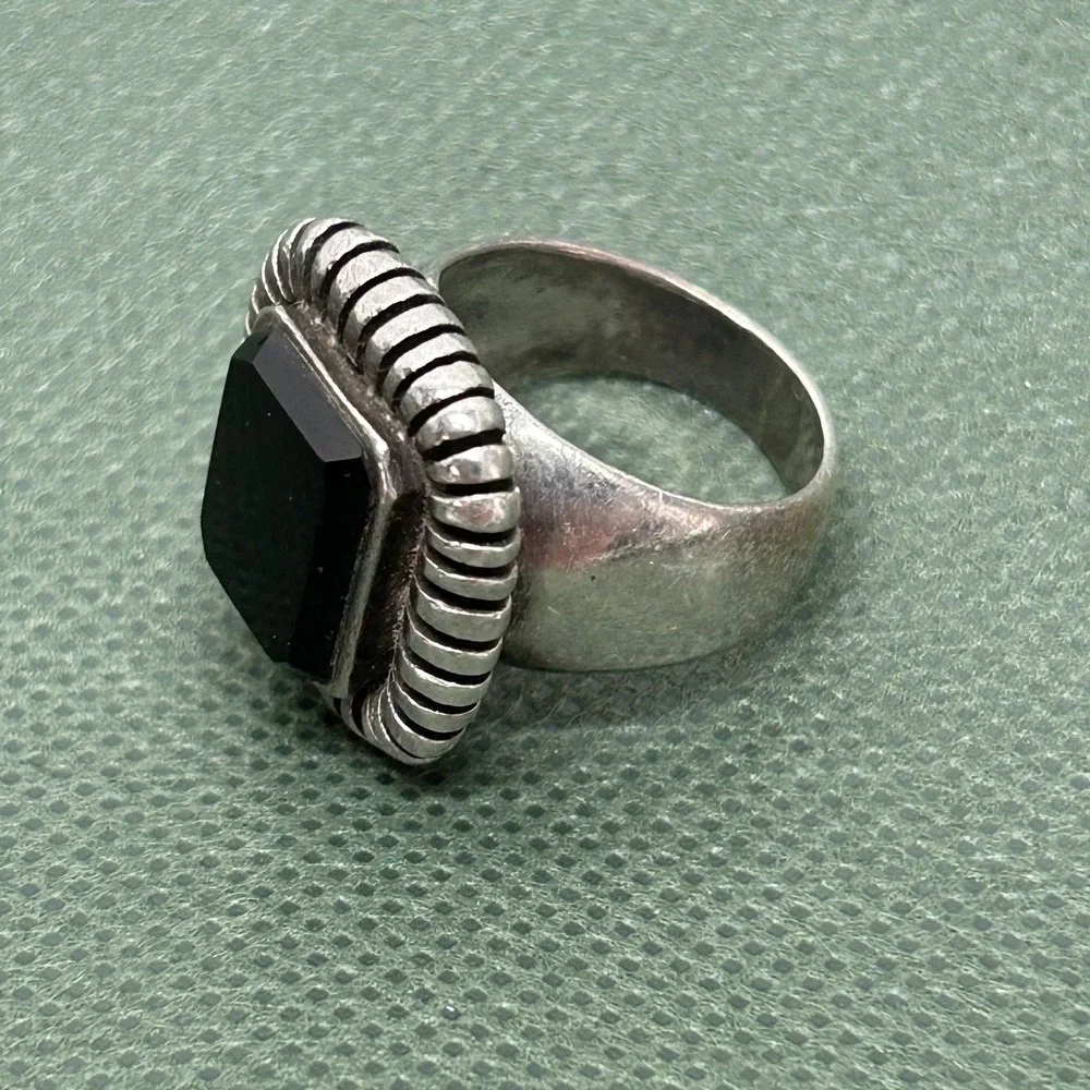 Vintage JM Thailand Square Onyx Sterling Silver Ring Size 6.5